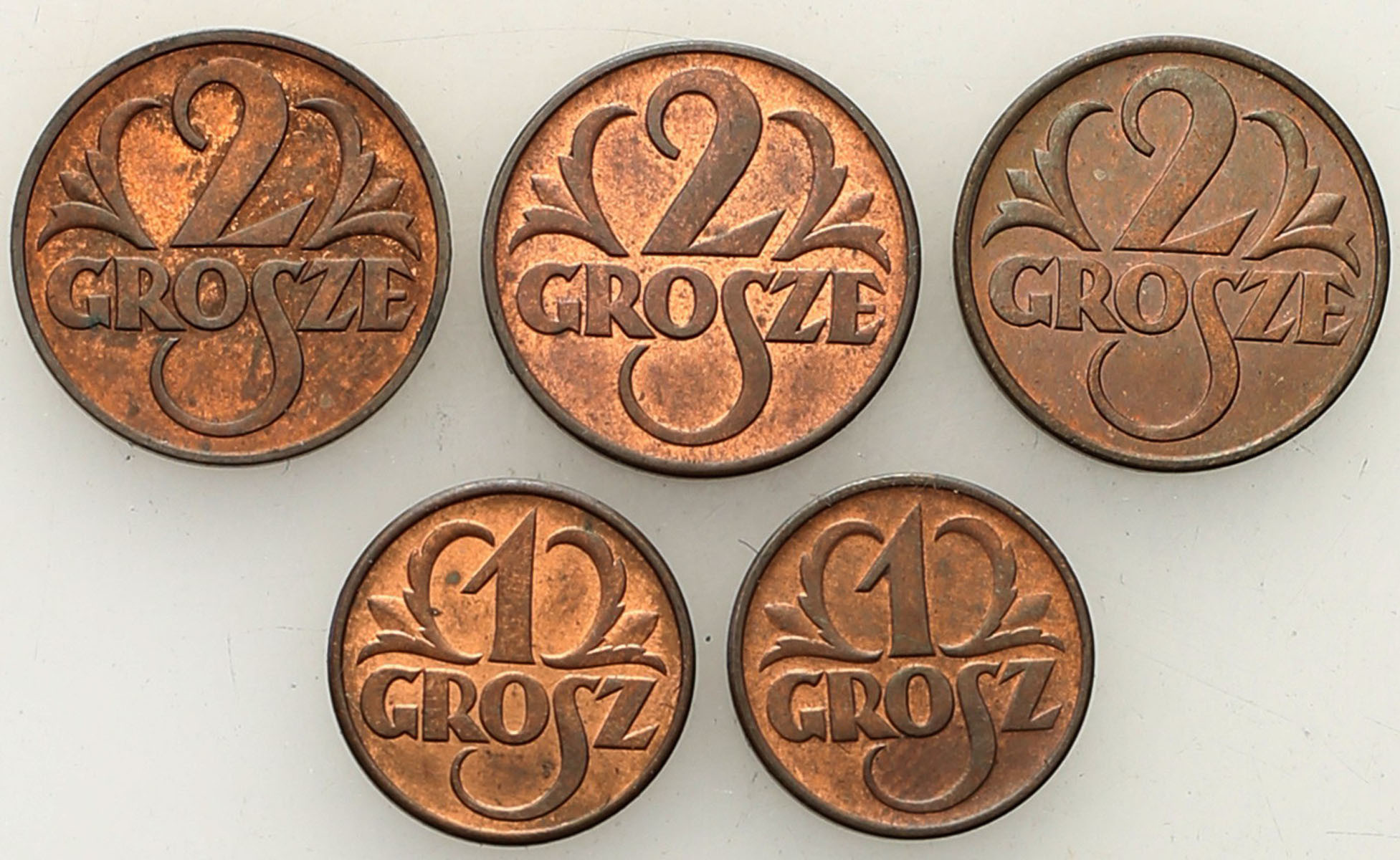 II RP. 1, 2 grosze 1928-1939, zestaw 3 monet - PIĘKNE
